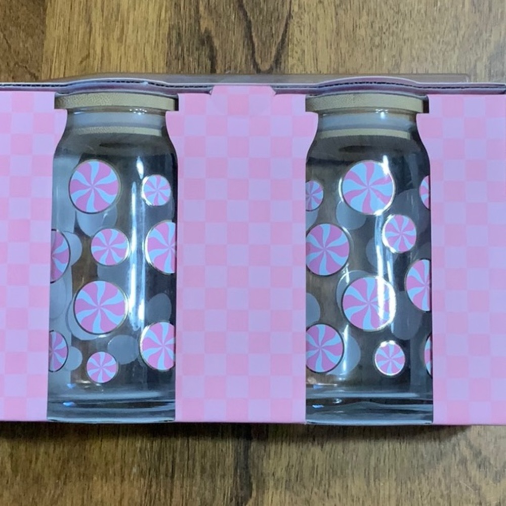 Peppermint & pine glass tumbler mug set pink peppermints viral TikTok Christmas